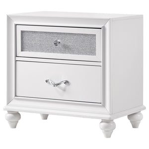 English Elm Barzini White 2-Drawer Nightstand with Faceted Crystal Hardware, Sleek Rectangular Modern Accent Piece B062P344905