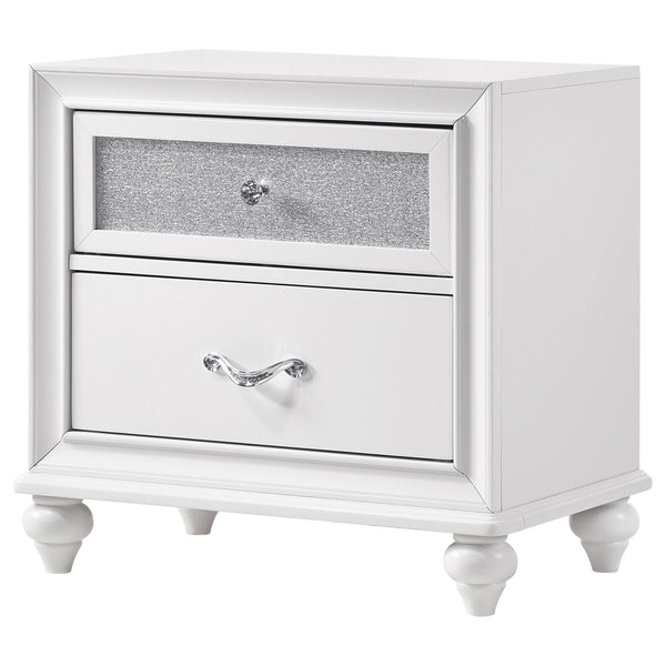 English Elm Barzini White 2-Drawer Nightstand with Faceted Crystal Hardware, Sleek Rectangular Modern Accent Piece B062P344905