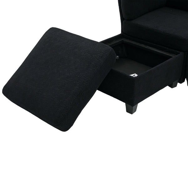 English Elm UNITED Modular 6-Seat Sectional Sofa with Removable Ottoman, Storage Compartments, Convertible Comfort Black W1568S00243