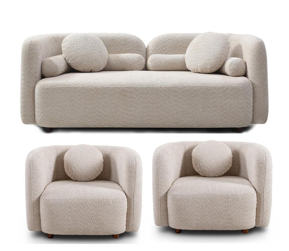 English Elm 2+1, Japandi Boucle Cloud Sofa with Wood Legs for Compact Living Spaces W2664S00095