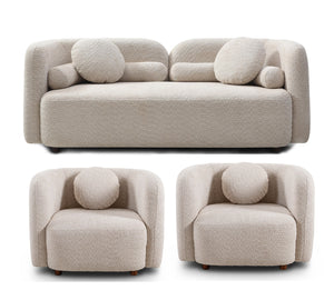 English Elm 2+1, Japandi Boucle Cloud Sofa with Wood Legs for Compact Living Spaces W2664S00095