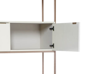 Sunpan AMBROSE Modular Wall Desk - Elegant Cream Oak & Champagne Gold Storage Solution for Modern Spaces 107643