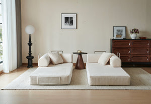 English Elm 78.8" Corduroy Modular Floor Sofa Convertible Sleeper Futon with Pillow Back Support Off White W5617P456003