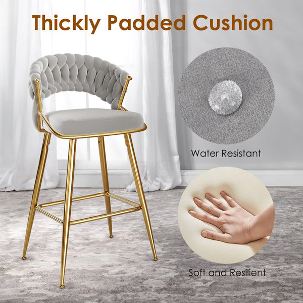 English Elm Counter Height Stools Set of 2 Mid-century Metal Legs Ergonomic Kitchen Island Seating Gray T3623P430869