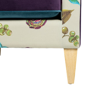 English Elm Jennifer Taylor Home - Mamba Patchwork Accent Chair 28" Teal-Blue Purple Velvet Floral - Removable Cushions, Wood Legs, Modern Track Arms B2719P238277