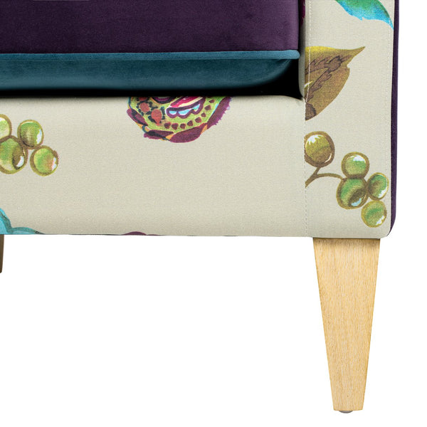 English Elm Jennifer Taylor Home - Mamba Patchwork Accent Chair 28" Teal-Blue Purple Velvet Floral - Removable Cushions, Wood Legs, Modern Track Arms B2719P238277