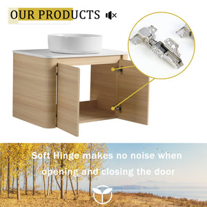 English Elm 30'' Wall-Mounted Bathroom Vanity With Ceramic Art Sink, Soft-Close Doors & Modern Plywood Design W999S00462