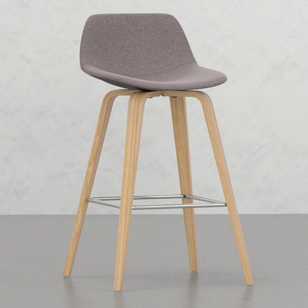 English Elm Harvard Mocha Bentwood Counter Bar Stools Set of 2 – Mid-Century Wood Frame, Chrome Footrest, Upholstery B2732P253614