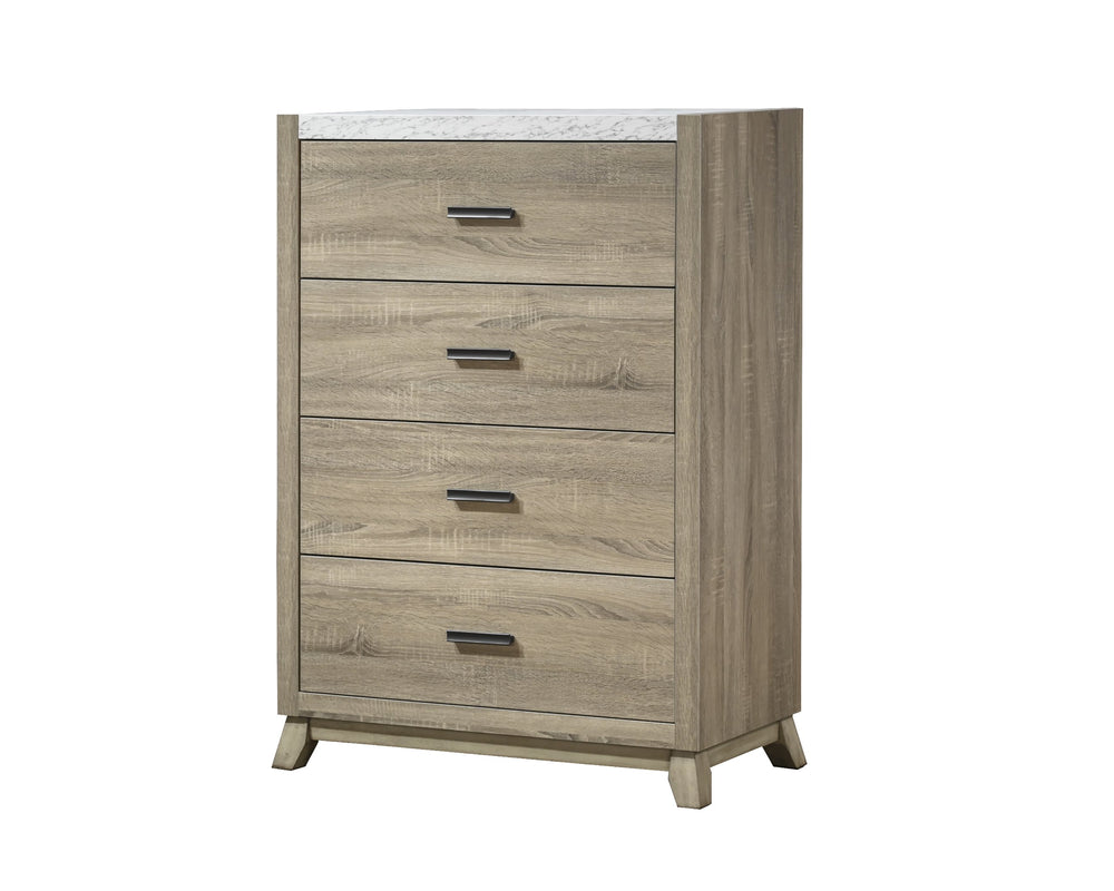 English Elm 1pc Modern Minimalist 4-Drawer Tall Chest with Two-Tone Finish, Sleek Bedroom Storage Cabinet Brown,White 36.81 L x 19.49 W x 50.08 H B2741P330637