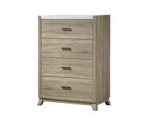 English Elm 1pc Modern Minimalist 4-Drawer Tall Chest with Two-Tone Finish, Sleek Bedroom Storage Cabinet Brown,White 36.81 L x 19.49 W x 50.08 H B2741P330637