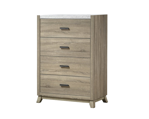 English Elm 1pc Modern Minimalist 4-Drawer Tall Chest with Two-Tone Finish, Sleek Bedroom Storage Cabinet Brown,White 36.81 L x 19.49 W x 50.08 H B2741P330637