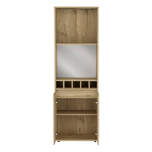 English Elm Bar Double Door Cabinet 70.8" High Light Oak Beige w/ 12-Glass Rack, 5 Bottle Cubbies & 2 Shelves B097S00154