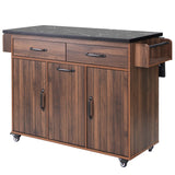 English Elm K&K Kitchen Island With Trash Can Storage Cabinet, Kitchen Cart With Drop Leaf, Spice Rack, Towel Rack and Drawer, Rolling Kitchen Island On Wheels With Adjustable Shelf, Walnut Brown