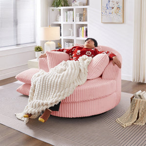 English Elm 360° Swivel Round Corduroy Lounge Chair Oversized Sculptural Seat for Living Room Pink W3705S00040