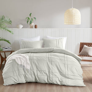 JLA Home Comfort Spaces - Soft Washed Pleated Duvet Cover Set delivers cloud-like comfort, OEKO-TEX safety, breathable microfiber, tailored grid pleat elegance Silver AM12-0428