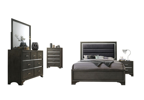 English Elm Grey 5-Drawer Chest with Smooth Pulls, Modern Grey Finish, Spacious Storage for Bedroom & Hallway B062P209023