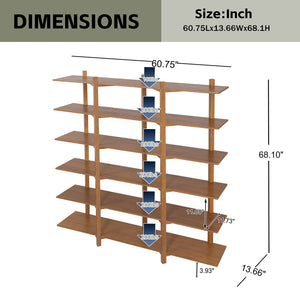 English Elm 6 Tier Acacia Veneer Bookshelf Open Storage Unit Heavy Duty Pine Wood Frame Display N758P412462N