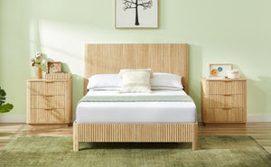 English Elm Full Platform Bed Corrugated Wood Ribbed Headboard Farmhouse Contemporary Frame Oak W1820P423200