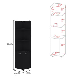 English Elm Malibu 62" Tall Corner Linen Cabinet Black Particle Board with Double Doors, 4 Shelves, Modern Legs B070P210744