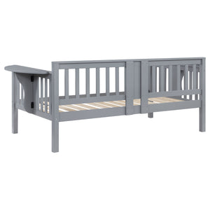 English Elm Albany Twin Daybed with Drop-Down Arm Tables, Grey Wood Finish, Vertical Slat Design for Teens & Home Office B062P358372