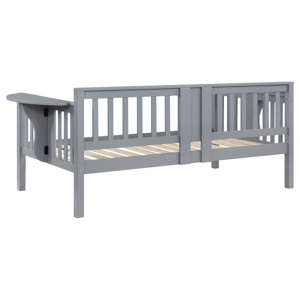 English Elm Albany Twin Daybed with Drop-Down Arm Tables, Grey Wood Finish, Vertical Slat Design for Teens & Home Office B062P358372