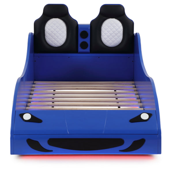 English Elm Solana Race Car Twin Bed with LED Underglow Lights, Padded Headboard & Realistic Wheels for Kids B062S01110