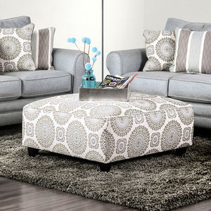English Elm Square Upholstery Ottoman in Blue Chenille Patterned Fabric — Plush Extra Seating, Stylish Accent Ivory 38 L x 38 W x 12 H B2741P356316