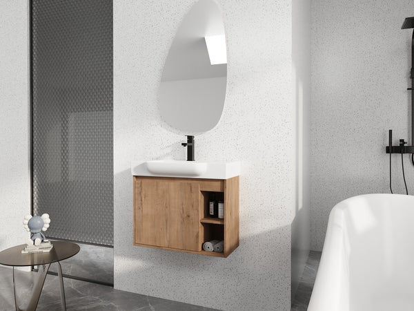 English Elm 28'' Floating Bathroom Vanity with Ceramic Sink Soft Close Door Melamine Cabinet Imitative Oak W999P426637