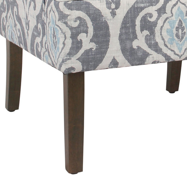English Elm Fabric Upholstered Accent Chair with Damask Print Swooping Arms and Tapered Wood Legs B056P417119