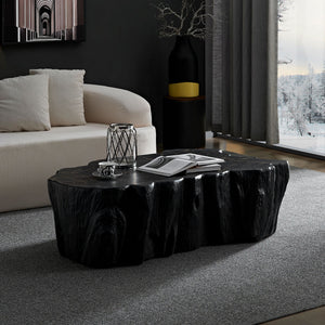 English Elm 48.62 Inch Sculptural Fiberglass Coffee Table Organic Form Gloss Finish Living Room W876P400325