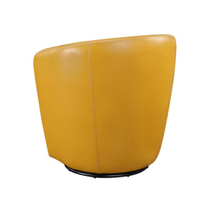 English Elm Luxury Top Grain Leather Swivel Barrel Chair with Solid Wood Frame, 360° Rotation, Removable Cushion Cover, No Assembly Required Yellow 32 L x 30 W x 33.5 H B011P308558
