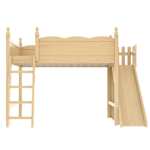 English Elm Queen Loft Bed With Detachable Slide, Storage Shelves & Cabinet - Solid Wood For Fun & Space Savvy! W1580S00250-GIGA