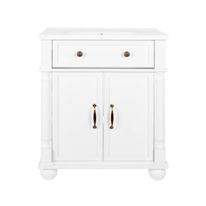 English Elm 27.8" Mid-century Freestanding Bathroom Vanity with Ceramic Sink Drawer and Wood Base White W1801S00006
