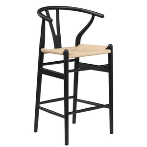 English Elm Fully Assembled Wishbone Barstool - Beige Paper Rope Seat, Solid Ash Wood, Eco Finish, 350LB Capacity T3623P379810