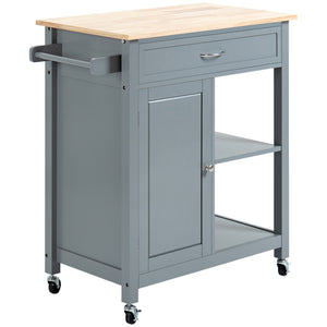 English Elm HOMCOM Mobile Kitchen Island Cart with Solid Wood Top, Drawer, Cabinet & Towel Rack for Dining Room Grey W2225P217391