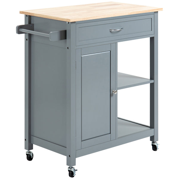 English Elm HOMCOM Mobile Kitchen Island Cart with Solid Wood Top, Drawer, Cabinet & Towel Rack for Dining Room Grey W2225P217391