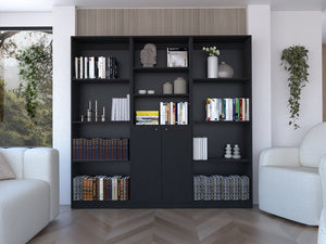 English Elm Duette 3-Piece Home Bookcase Set with 11 Shelves and Dual-Door Cabinet, Spacious Stylish Storage Black 41 L x 28 W x 5 H B070S00275