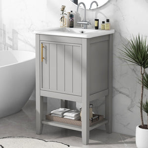 English Elm 20" Bathroom Vanity With Sink, Bathroom Cabinet With Soft Closing Door, Storage Rack and Open Shelf, Grey