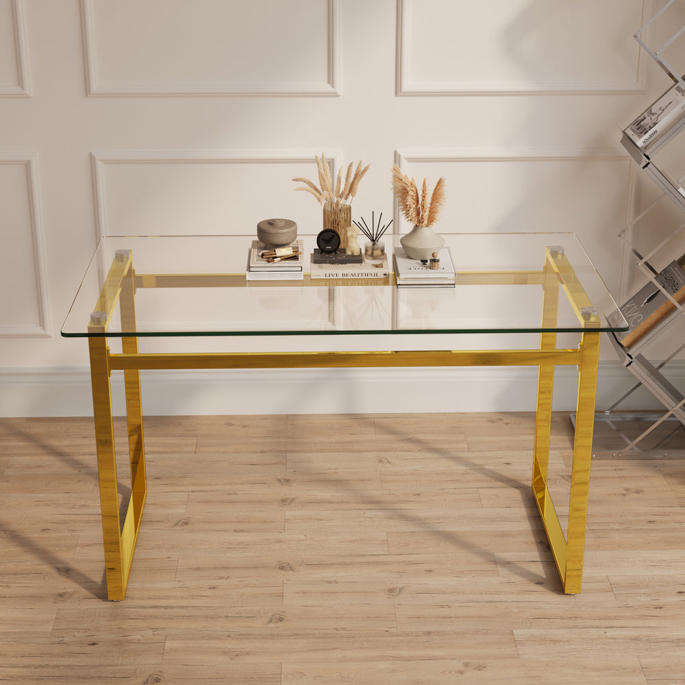 English Elm 51" Modern Minimalist Glass Dining Table For 4-6 With Elegant Chrome Legs - Versatile Desk Option! T2396P279765