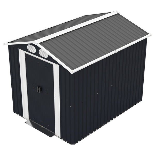 English Elm Campcraft 8x6 Outdoor Metal Storage Shed with Lockable Doors and Ventilation for Backyard Dark Gray W1598S00044