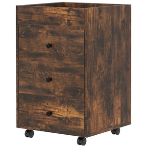 English Elm HOMCOM Mobile 3-Drawer Office Storage Cabinet with Removable Top Tray, Locking Wheels, Space-Saving Design Rustic Brown W2225P217759