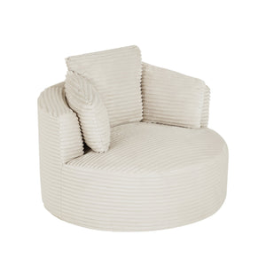 English Elm Compressible Corduroy Round Accent Chair Pocket Spring Cushioned Backrest for Apartments White W2339P461256