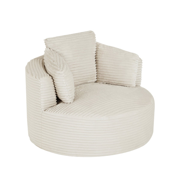 English Elm Compressible Corduroy Round Accent Chair Pocket Spring Cushioned Backrest for Apartments White W2339P461256