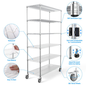English Elm 6 Tier Wire Shelving Unit - Heavy-Duty 6000 Lbs Capacity, Adjustable Metal Racks With Wheels & Liners W1550119261