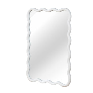 English Elm White 24"x36" Wavy Rectangle Solid Wood Frame Mirror - Elegant Bohemian Design, Tempered Glass Clarity W2203P389034