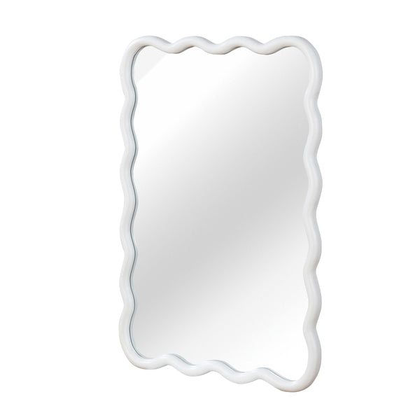 English Elm White 24"x36" Wavy Rectangle Solid Wood Frame Mirror - Elegant Bohemian Design, Tempered Glass Clarity W2203P389034