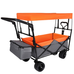 English Elm With Canopy and Steel Frame Collapsible Wagon All-terrain Heavy Duty Outdoor Cart W2932P326776