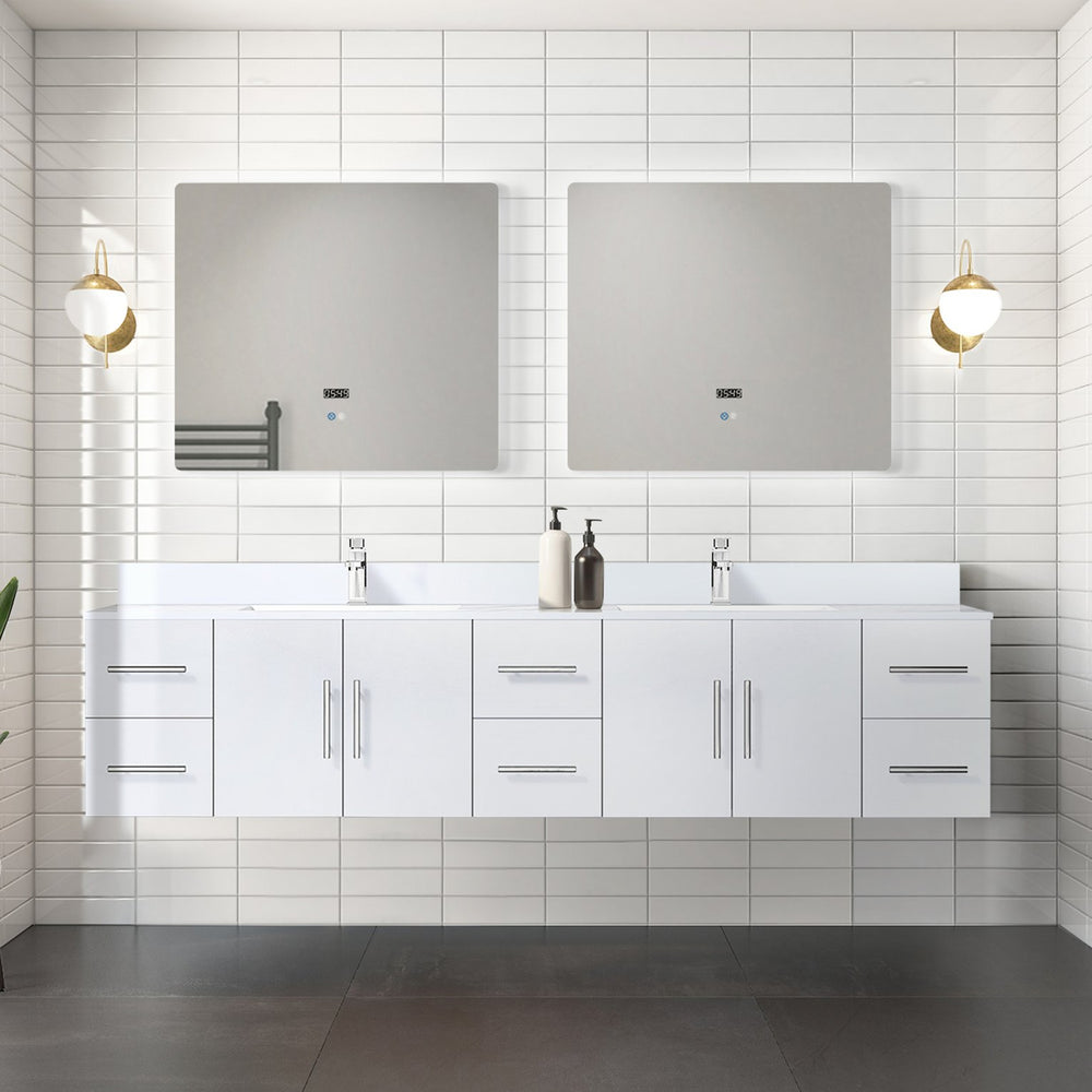 English Elm Glossy 84" Double Bath Vanity with White Quartz Top, Soft-Close Drawers, Chrome Faucet Set, Ample Storage B2731P258765