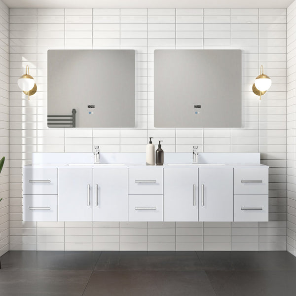 English Elm Glossy 84" Double Bath Vanity with White Quartz Top, Soft-Close Drawers, Chrome Faucet Set, Ample Storage B2731P258765