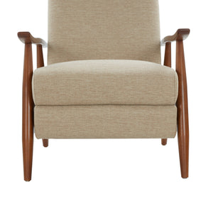 English Elm Tustin Mid-century Push Back Recliner with Chestnut Wood Arms and Performance Fabric Beige B050P429143